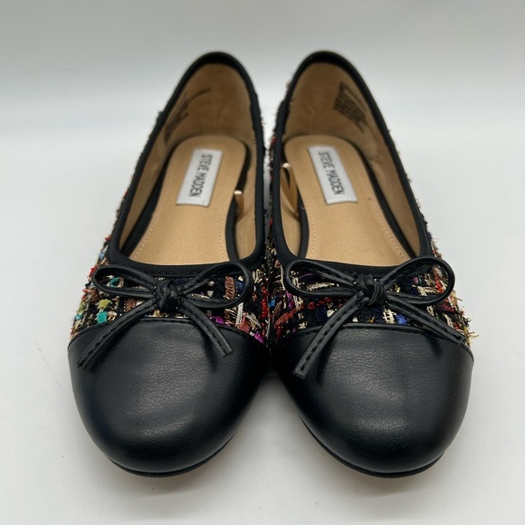 Steve Madden Glossier Colorful Tweed Bow Ballet Flats Black Cap Toe Women’s 10 - Picture 4 of 9